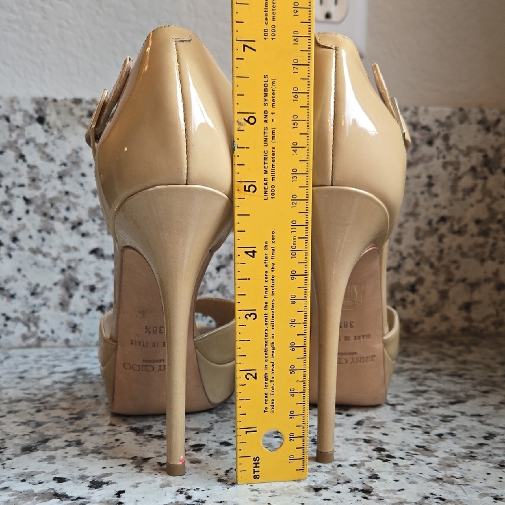 Jimmy Choo Patent Leather Totem T-Strap Platform Stilettos  EU Sz 38.5 - Picture 9 of 16